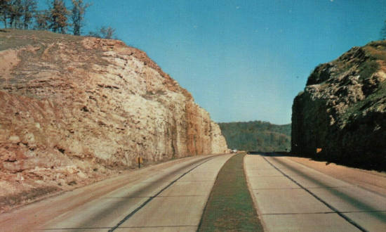Vintage postcard view of Hooker Cut on Route 66 near Waynesville and Devils Elbow in Missouri Vintage postcard view of Hooker Cut on Route 66 near Waynesville and Devils Elbow in Missouri