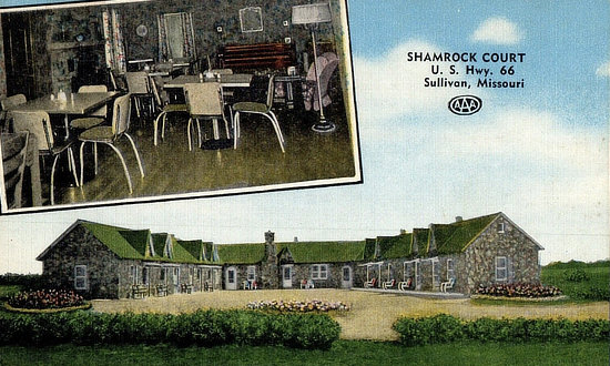 Vintage postcard of the Shamrock Court on U.S. Route 66 in Sullivan, Missouri Vintage postcard of the Shamrock Court on U.S. Route 66 in Sullivan, Missouri