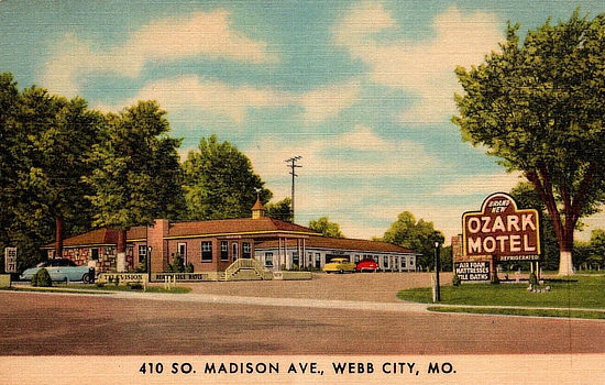 Vintage postcard of the Ozark Motel in Webb City, Missouri