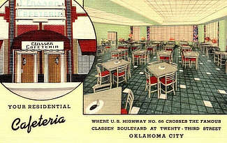 Classen Cafeteria, where U.S. Highway 66 crosses the famous Classen Boulevard at 23rd Street, Oklahoma City, OklahomaClassen Cafeteria, where U.S. Highway 66 crosses the famous Classen Boulevard at 23 Street, Oklahoma City, Oklahoma Classen Cafeteria, where U.S. Highway 66 crosses the famous Classen Boulevard at 23rd Street, Oklahoma City, Oklahoma