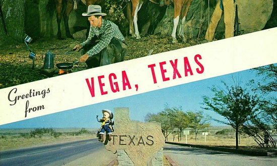 Vintage picture postcard ... Greetings from Vega, Texas, on Historic U.S. Route 66