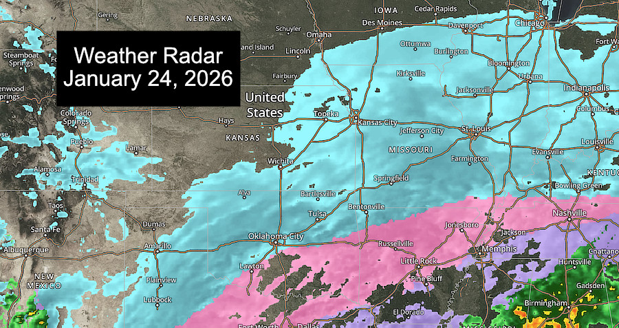 Ice and snow along Route 66 ... from Chicago to St. Louis to Oklahoma City to Amarillo ... January 24, 2026